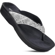 AEROTHOTIC Flip Flops for Women with Arch Support Plantar Fasciitis Orthopedic Cushioned Comfortable Non-Slip Sole with Padded Straps Women Sandals Mellow Black, Size 9