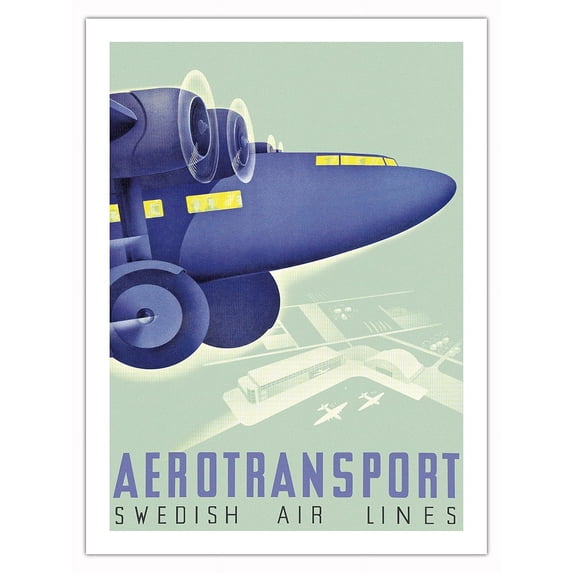 Aerotransport - Swedish Air Lines - Vintage Airline Travel Poster by Anders Beckman c.1935 - Fine Art Matte Paper Print (Unframed) 24x32in