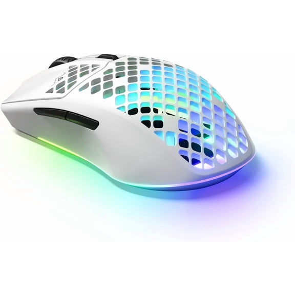 Aerox 3 Wireless - Holey RGB Gaming Mouse Ultra-lightweight Water Resistant Design 18K DPI TrueMove Air Optical Sensor -Snow