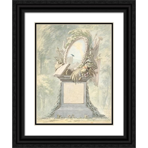 Aert Schouman 12x14 Black Ornate Wood Framed Double Matted Museum Art Print Titled: Monument (18th Century)