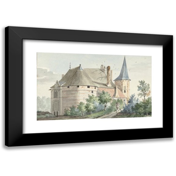 Aert Schouman 14x10 Black Modern Framed Museum Art Print Titled - The Castle in Wouw (1741)