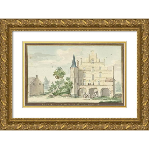 Aert Schouman 14x11 Gold Ornate Wood Frame and Double Matted Museum Art Print Titled - The Castle and School in Wouw (1741)