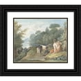 thumbnail image 1 of Aert Schouman 14x12 Black Ornate Wood Framed Double Matted Museum Art Print Titled: Shepherdin with Goats in a Landscape with a Lake (1781), 1 of 5