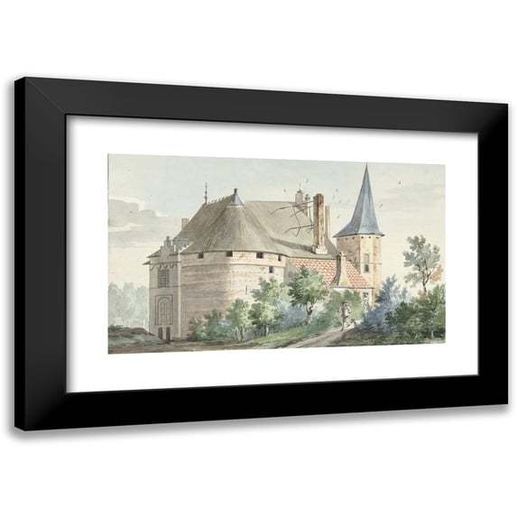 Aert Schouman 18x12 Black Modern Framed Museum Art Print Titled - The Castle in Wouw (1741)