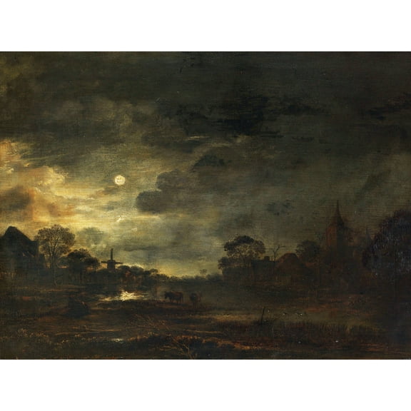 Aert Van Der Neer Landscape By Moonlight Painting Extra Large XL Wall Art Poster Print