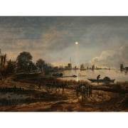 Aert Van Der Neer Riverview By Moonlight Painting Extra Large XL Wall Art Poster Print