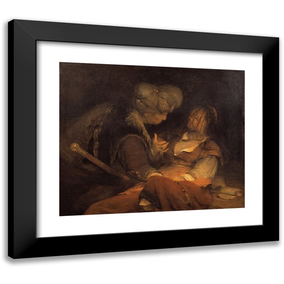 Aert de Gelder 14x12 Black Modern Framed Museum Art Print Titled - Judah and Tamar (C. 1700)