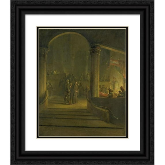 Aert de Gelder 15x18 Black Ornate Wood Framed Double Matted Museum Art Print Titled - Christ Before Caiphas (1700 - 1727)