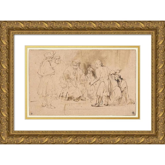 Aert de Gelder 18x13 Gold Ornate Wood Frame and Double Matted Museum Art Print Titled - Jacob Shown Joseph's Blood-Stained Coat (C. 1660)