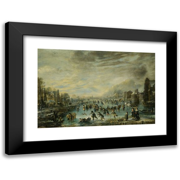 Aert van der Neer 18x13 Black Modern Framed Museum Art Print Titled - Winter Landscape with Skaters