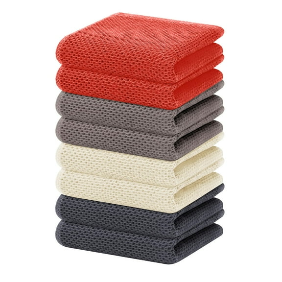 Aertyole 100% Cotton Waffle Weave Kitchen Dish Towels, Ultra Soft Absorbent Quick Drying Cleaning Towel, 13 x 28 Inches, 8-Pack, Multicolor
