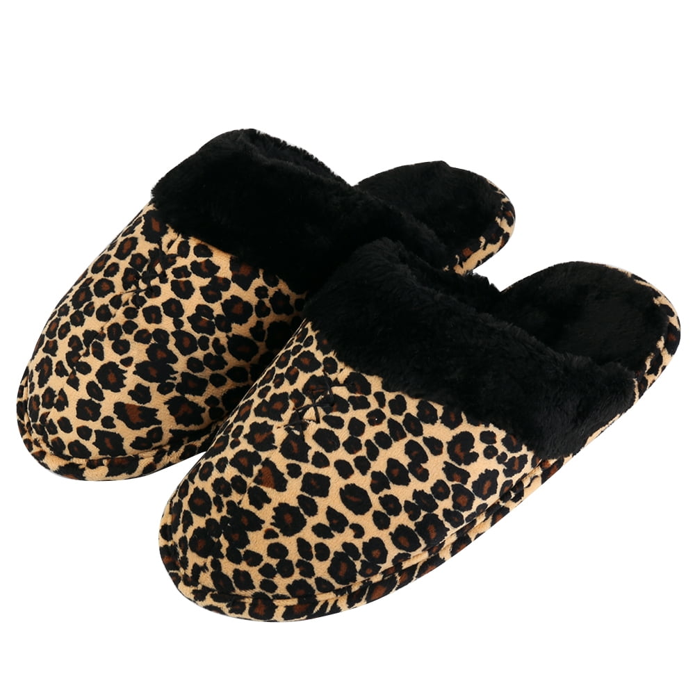 Comfy Leopard Print Unisex Soft Memory Foam Slippers With No