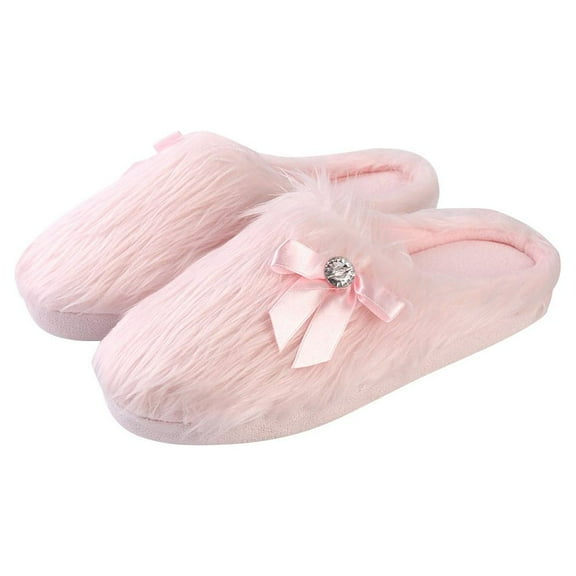 Aerusi Luxury Plush Slippers with Diamante Bow | Cozy Slip-Ons, Non-Slip, Weatherproof Sole | Perfect for Women's Comfort at Home Size -7