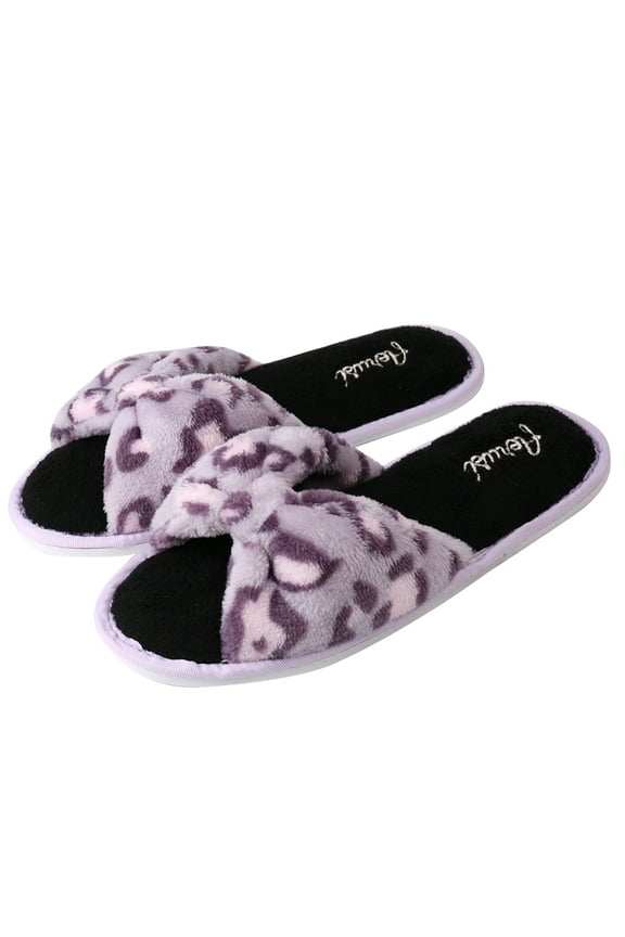 Women's Leopard Style Memory Foam Woven Non-Slip Indoor Cozy Pom Knit Spa Slippers