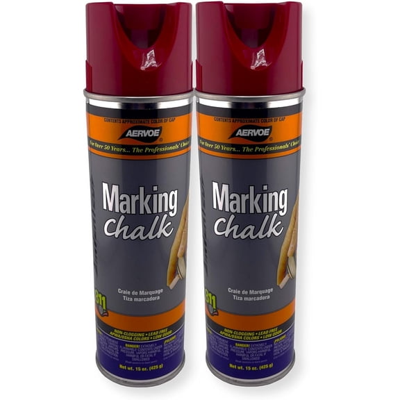 Aervoe 216 Pack of 2 Red Marking Chalks; 15 oz Spray Paint; Temporary Water-Based Chalk; For Construction, Utility, Landscaping, Survey, Athletic, and Field Marking; Fast Drying; Removable