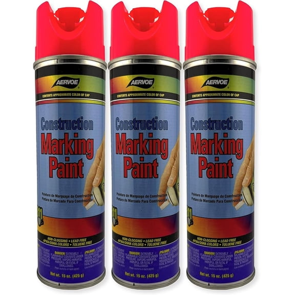 Aervoe 249 Pack of 3 Construction Marking Paints, Fluorescent Pink, 15 oz. Aerosol Can; High-Visibility Inverted Spray Paint for Utilities, Construction Sites, and Landscaping