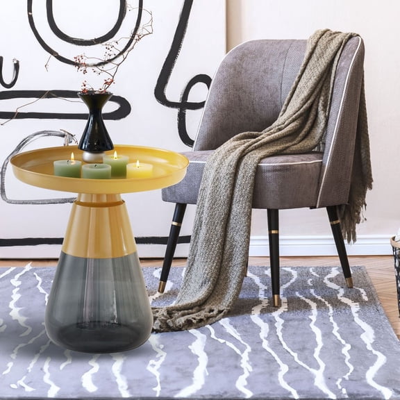 Aria Home Nesting Table, 19" Tray Top and Glass Base End Table,