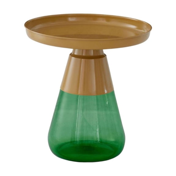 Aria Home Aeryn Accent Table 19" Tray Top Glass Base End Table Modern Décor, Gold/Green