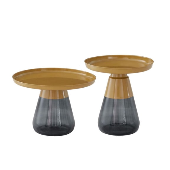 Aria Home Modern Aeryn Nesting Table Set Tray Top Glass Base Metal Finish Set of 2