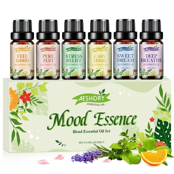 Aeshory 6x10ML Mood Aromatherapy Oil Blend Gift Set - Diffuser Oils for Home & DIY (6 Mood Scents)