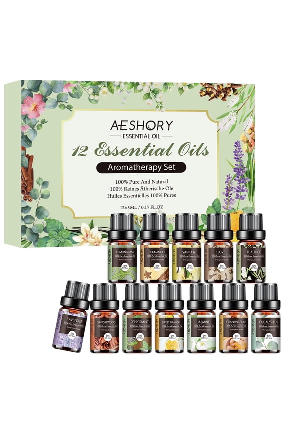 Essential Oils Set for Diffuser, Humidifier, Aromatherapy, Massage, Soap, Candle Making (12 Pack/5mL)