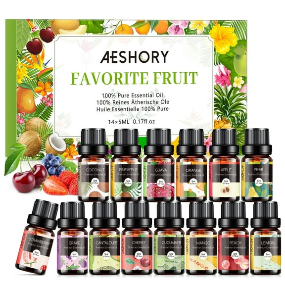 Aeshory Pure Fruity Essential Oils Set For Diffusers-Set of 14, 5ml