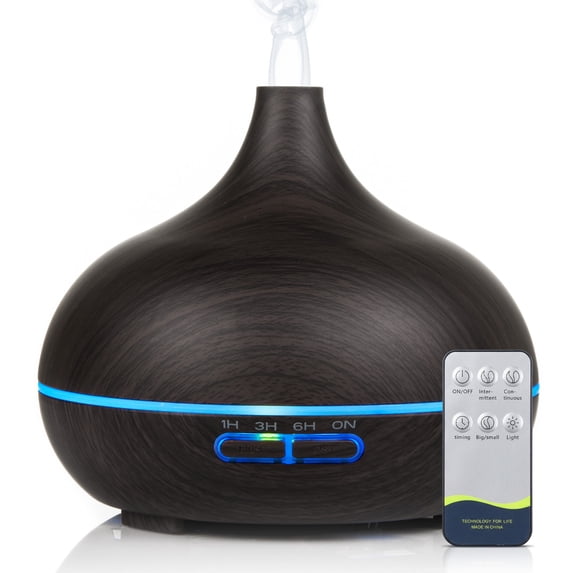 Aeshory Ultrasonic Series Wood Grain Essential Oil Diffuser Cool Mist Humidifier Black with Remote 550ml / 18.6oz