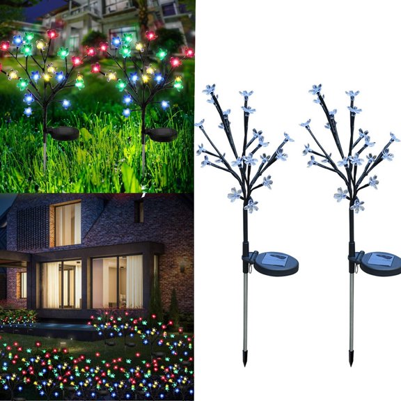 Aeshufy Solar Flower Tree Lights Decorative Solar Tree Lights Cherry Blossom Solar Lights Solar Path Lights Solar Garden Lights 26" 2 Pcs Cherry Blossom Solar Tree Lights for Garden Yard Lawn