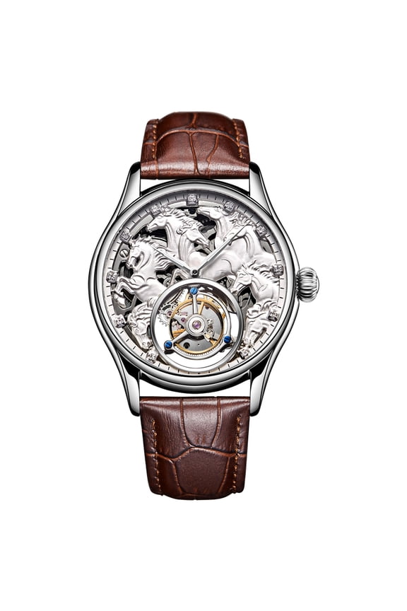 Flying Tourbillon Mechanical Watch For Men Eight Horses Stylish Waterproof Wristwatch Stylish Skeleton Dial Luxury 2025A