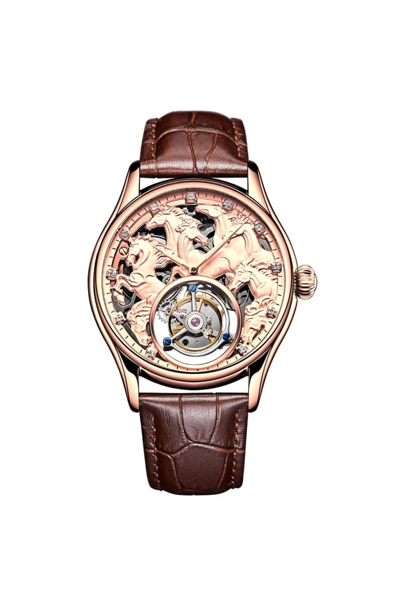 Flying Tourbillon Mechanical Watch For Men Eight Horses Stylish Waterproof Wristwatch Stylish Skeleton Dial Luxury 2025A