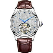 Aesop Men's Genuine Mechanical Hand-Wind Tourbillon Gypsophila Luminous Wrist Watch Business Dress Watches Leather Strap