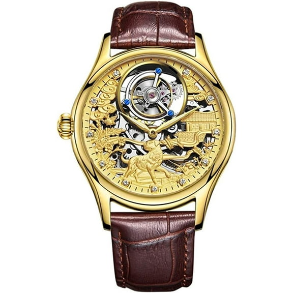 Aesop Men Genuine Mechanical Hand-Wind Tourbillon Wrist Watch Business Watches Leather Strap