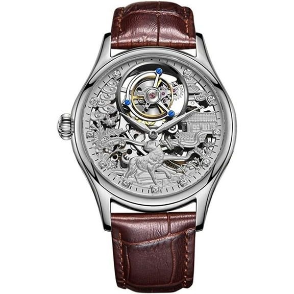 Aesop Men Genuine Mechanical Hand-Wind Tourbillon Wrist Watch Business Watches Leather Strap