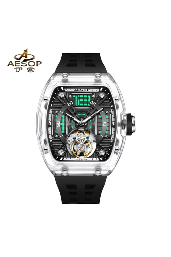 Men's watch manual tourbillon skeleton movement rubber strap 30m waterproof high quality mechanical watches for men2025NEW