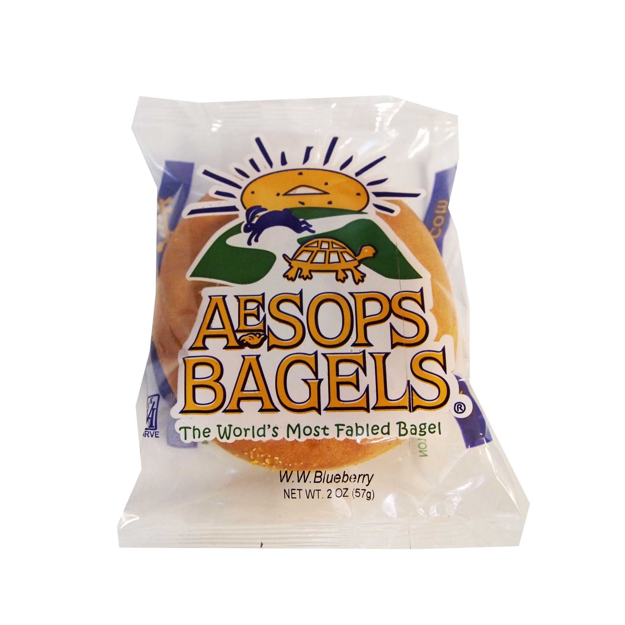 Aesops Bagels Whole Wheat Blueberry Bagel, 2 Ounce 72 per case.
