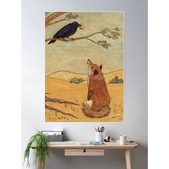 Aesops Fable The Fox And Crow Poster Wall Art, Modern Wall Decor For Living Room Bedroom, 16x24 UNFRAMED