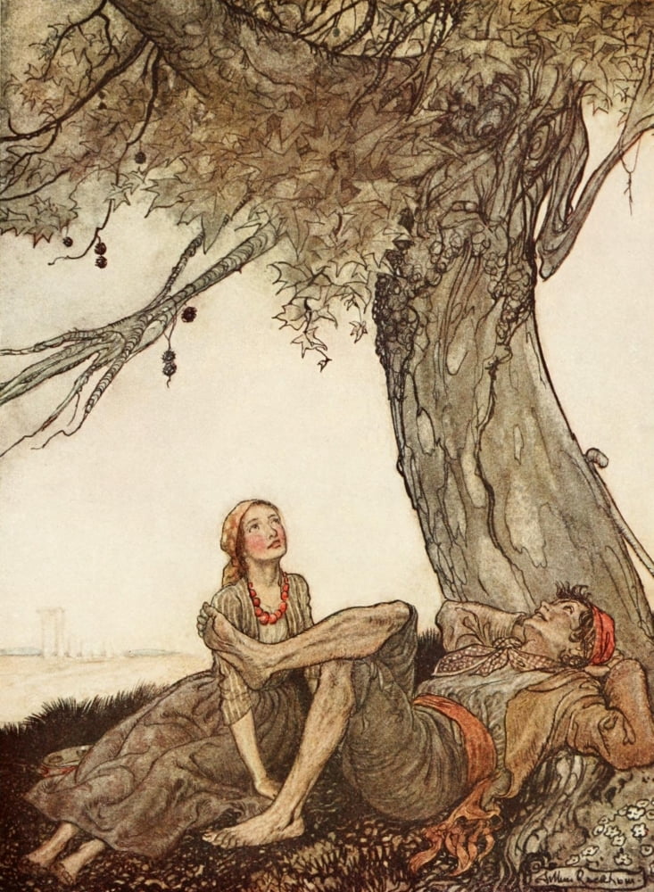 Aesops Fables 1912 Travellers & the Plane-tree Canvas Art - A Rackham (24 x 36)