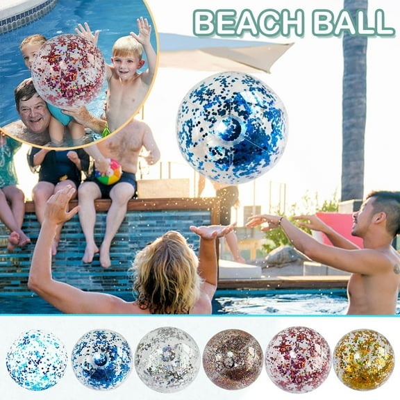 Aespoir Beach Ball, Pool Toys Balls,16 Inch Giant Glitters Inflatable Clear Beach Ball, Swimming Pool Water Beach Toys Outdoor Summer Party Favors