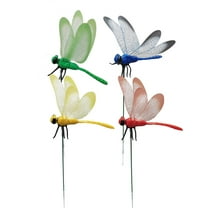 Aespoir Simulated Dragonflys Iron Insert, 3D Dragonfly Garden Stakes Decor, Dragonfly Humming Bird Stakes, Garden Bird and Fly Scare Devices for Indoor Outdoor, 4Pcs