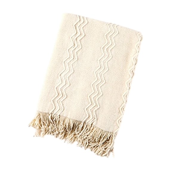 Aespoir Solid Color Tassel Blanket, Throw Textured Solid Soft Sofa Couch, Knitted Blanket, Boho Style Textured Knitted Decorative Blanket for Couch, Sofa, Bed