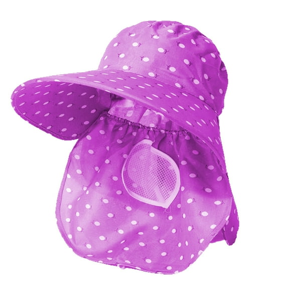 Aespoir Sun Hat for Women with Wide Brim Face Mask, Detachable Neck Face Flap Ponytail UV Protection Visor Hat Garden Fishing Hiking(Purple)