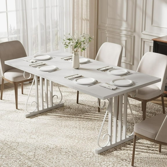 AesthLife Dining Table for 4-6 People, 70.87'' Rectangular Dinner Table Modern Artistic Openwork Metal Legs for Dining Room, Kitchen, Living Room