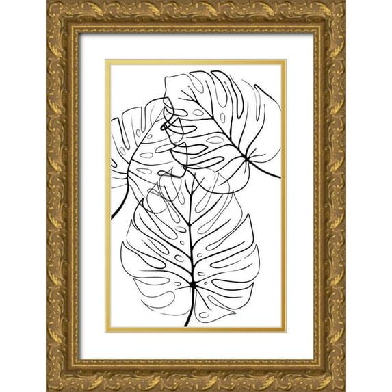 Aesthete 11x14 Gold Ornate Wood Framed with Double Matting Museum Art Print Titled - Ink Leaves