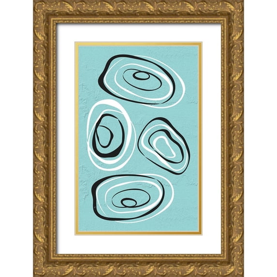 Aesthete 17x24 Gold Ornate Wood Framed with Double Matting Museum Art Print Titled - Water Circles Cyan