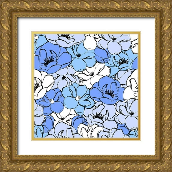 Aesthete 20x20 Gold Ornate Wood Framed with Double Matting Museum Art Print Titled - Blue Magnolias