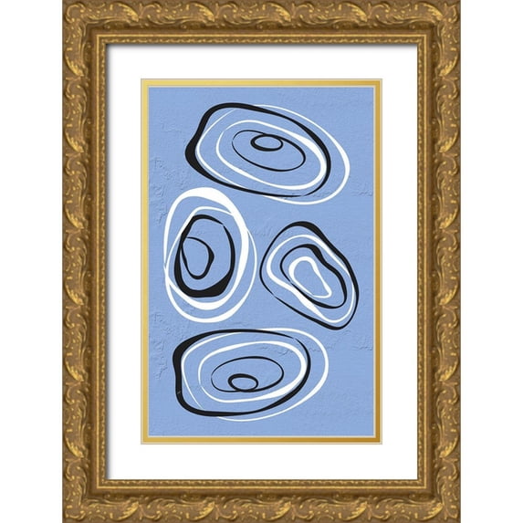 Aesthete 22x32 Gold Ornate Wood Framed with Double Matting Museum Art Print Titled - Water Circles Blue