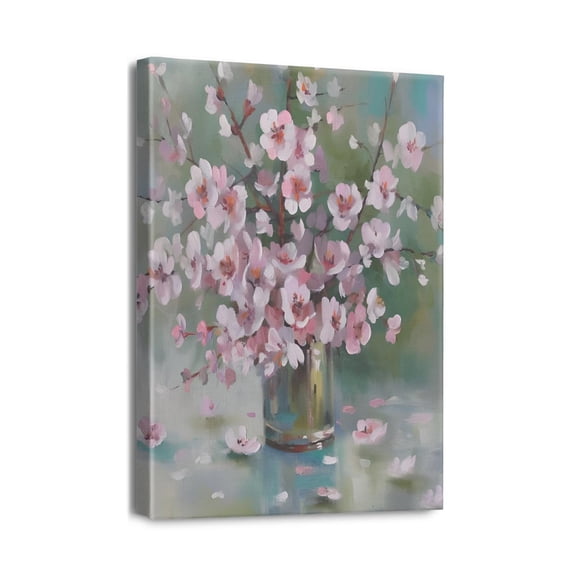 Aesthetic 12X16inch Pink Flower Canvas Wall Art Abstract Floral Watercolor Painting, Framed Artwork for Bathroom, Nursery, Living Room, Bedroom, Kitchen, Office Décor – Upgrade Your Home