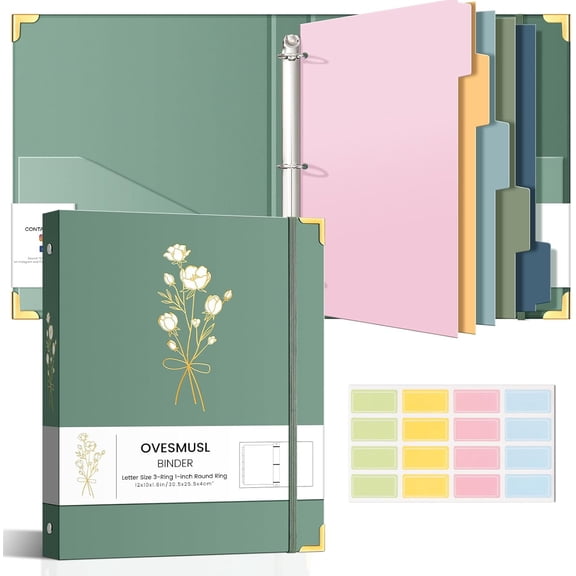 Aesthetic 3 Ring Binder 1 Inch Cute Three Round Rings Binders with Dividers Suitable for 8.5 x 11 Letter Size Paper Loose Leaf 2 Pockets School Work