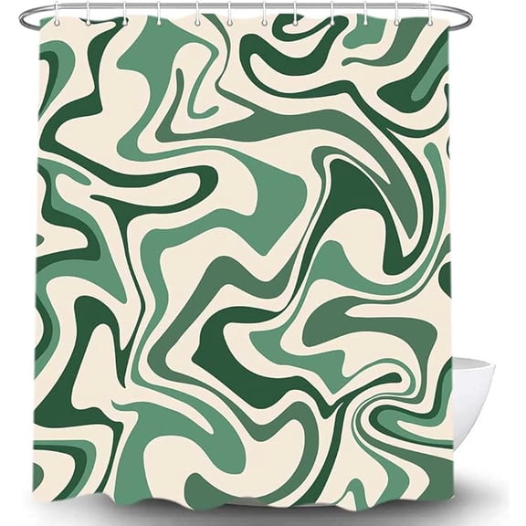 Aesthetic 70s Shower Curtain, Vintage Sage Green Bath Curtain Abstract Wavy Swirl For Girls, Cute Retro Boho Groovy Bathroom Decor Shower Fabric Waterproof Polyester Set 36"W x 72"L (Pack of 1)