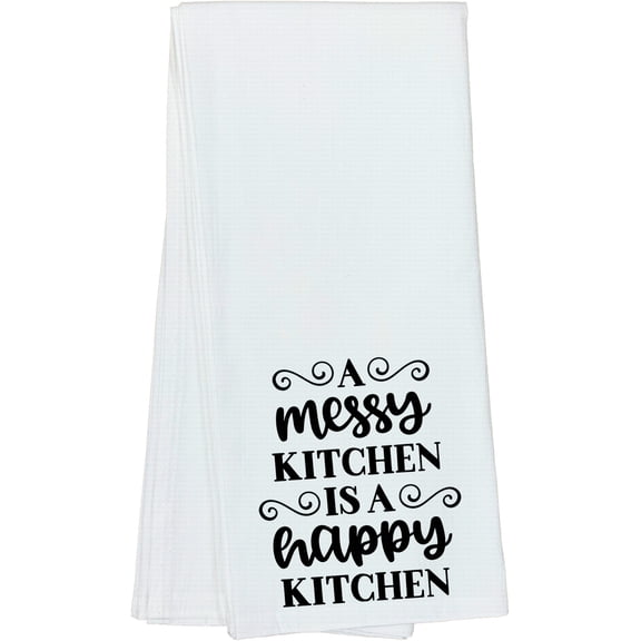 Aesthetic A Messy Kitchen Is A Happy Kitchen Lovely Home Gift Idea For Friends, Family, and Coworkers - DishTowel, 16x25